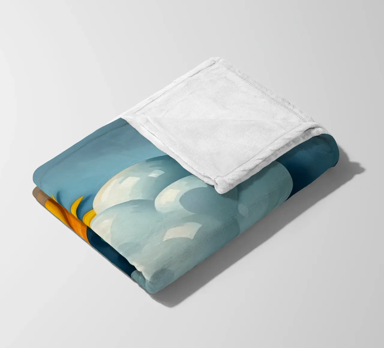 Whimsical sun character peeking out from behind a cloud fleece blanket by DesignDoodle