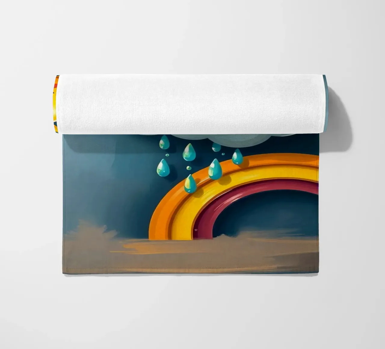 Whimsical sun character peeking out from behind a cloud beach towel by DesignDoodle