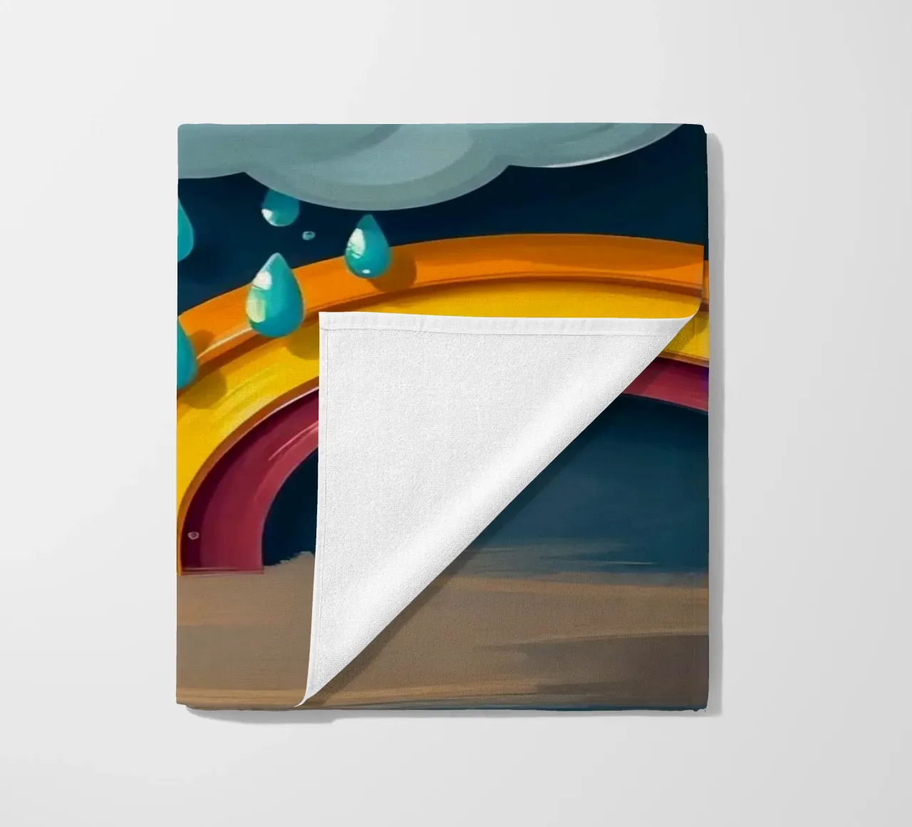 Whimsical sun character peeking out from behind a cloud beach towel by DesignDoodle