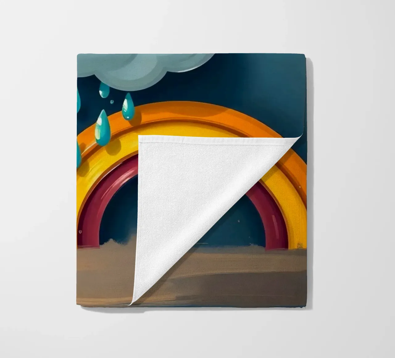 Whimsical sun character peeking out from behind a cloud beach towel by DesignDoodle