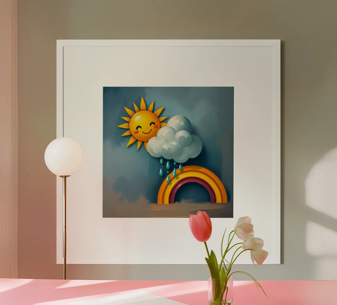 Whimsical sun character peeking out from behind a cloud hahnemühle by DesignDoodle