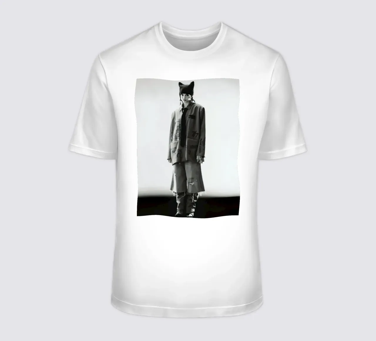 Edgy Fashion Portrait in Grayscale t-shirt by Vintage explorer