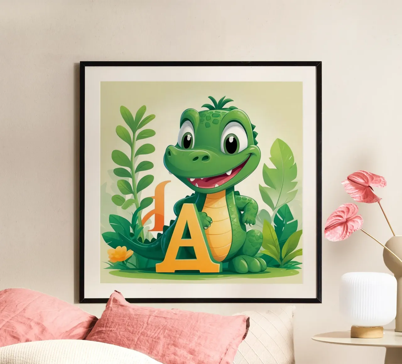 Cartoon Alligator Charakter steht neben dem Buchstaben A Poster von DesignDoodle