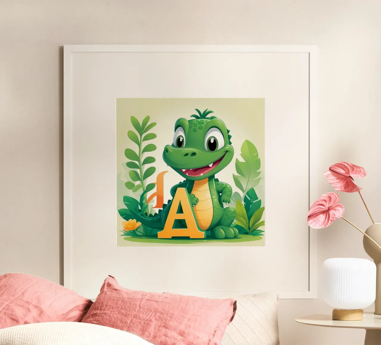 Cartoon Alligator Charakter steht neben dem Buchstaben A Poster von DesignDoodle
