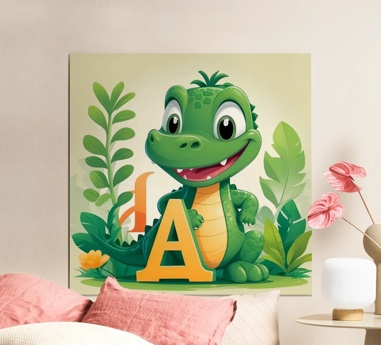 Cartoon Alligator Charakter steht neben dem Buchstaben A Poster von DesignDoodle