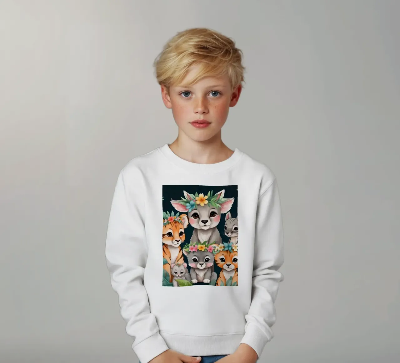 Schattige groep cartoon dieren die bloemkronen dragen kinder sweatshirt van DesignDoodle
