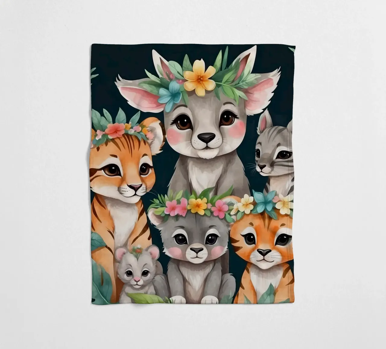 Niedliche Gruppe von Cartoon-Tieren mit Blumenkränzen Fleecedecke von DesignDoodle