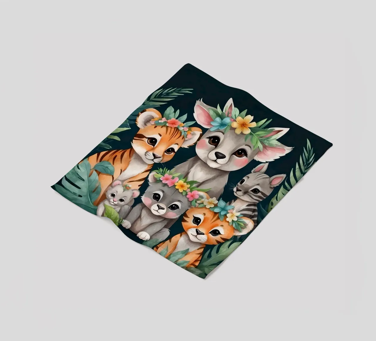 Niedliche Gruppe von Cartoon-Tieren mit Blumenkränzen Fleecedecke von DesignDoodle
