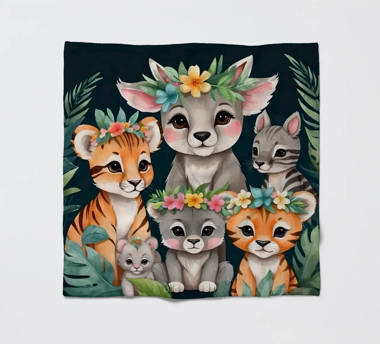 Niedliche Gruppe von Cartoon-Tieren mit Blumenkränzen Fleecedecke von DesignDoodle