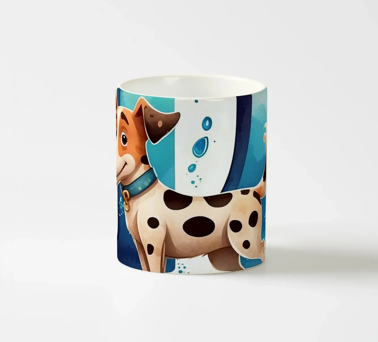 Chien mignon debout à côté d'une grande lettre D avec de l'eau enjouée mug en céramique de DesignDoodle