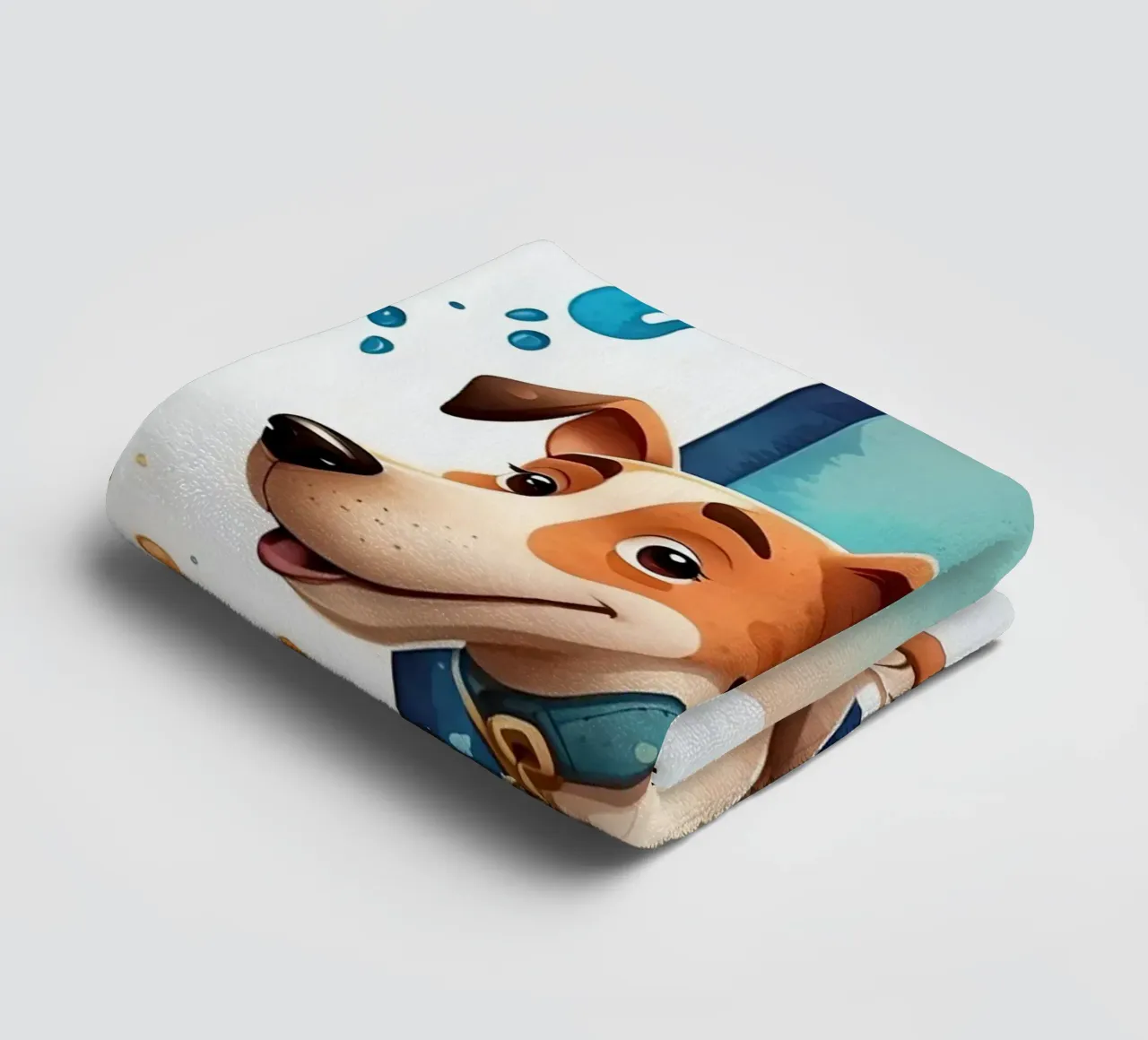 Chien mignon debout à côté d'une grande lettre D avec de l'eau enjouée serviette de bain de DesignDoodle