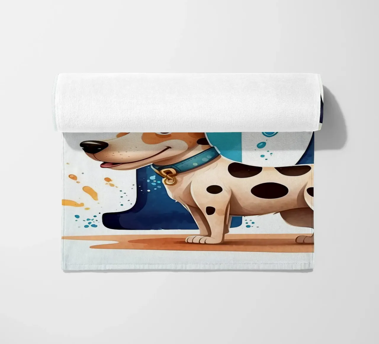 Chien mignon debout à côté d'une grande lettre D avec de l'eau enjouée serviette de plage de DesignDoodle