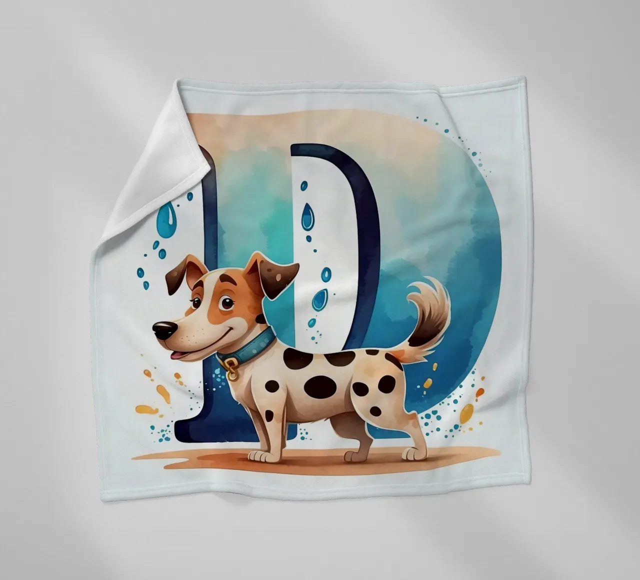 Chien mignon debout à côté d'une grande lettre D avec de l'eau enjouée plaid polaire de DesignDoodle
