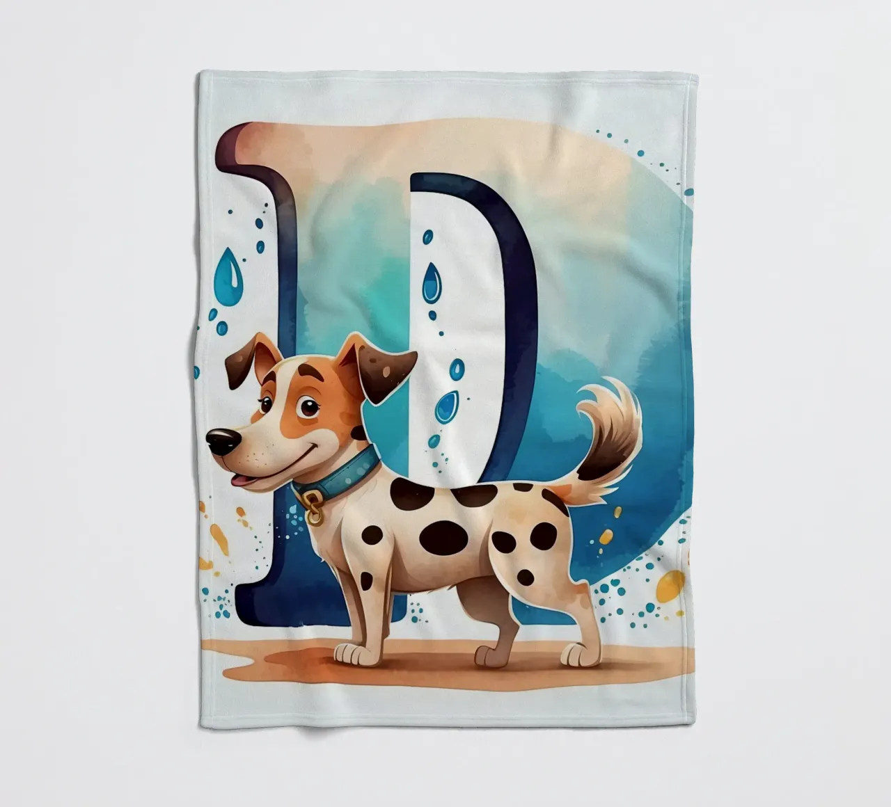 Chien mignon debout à côté d'une grande lettre D avec de l'eau enjouée plaid polaire de DesignDoodle