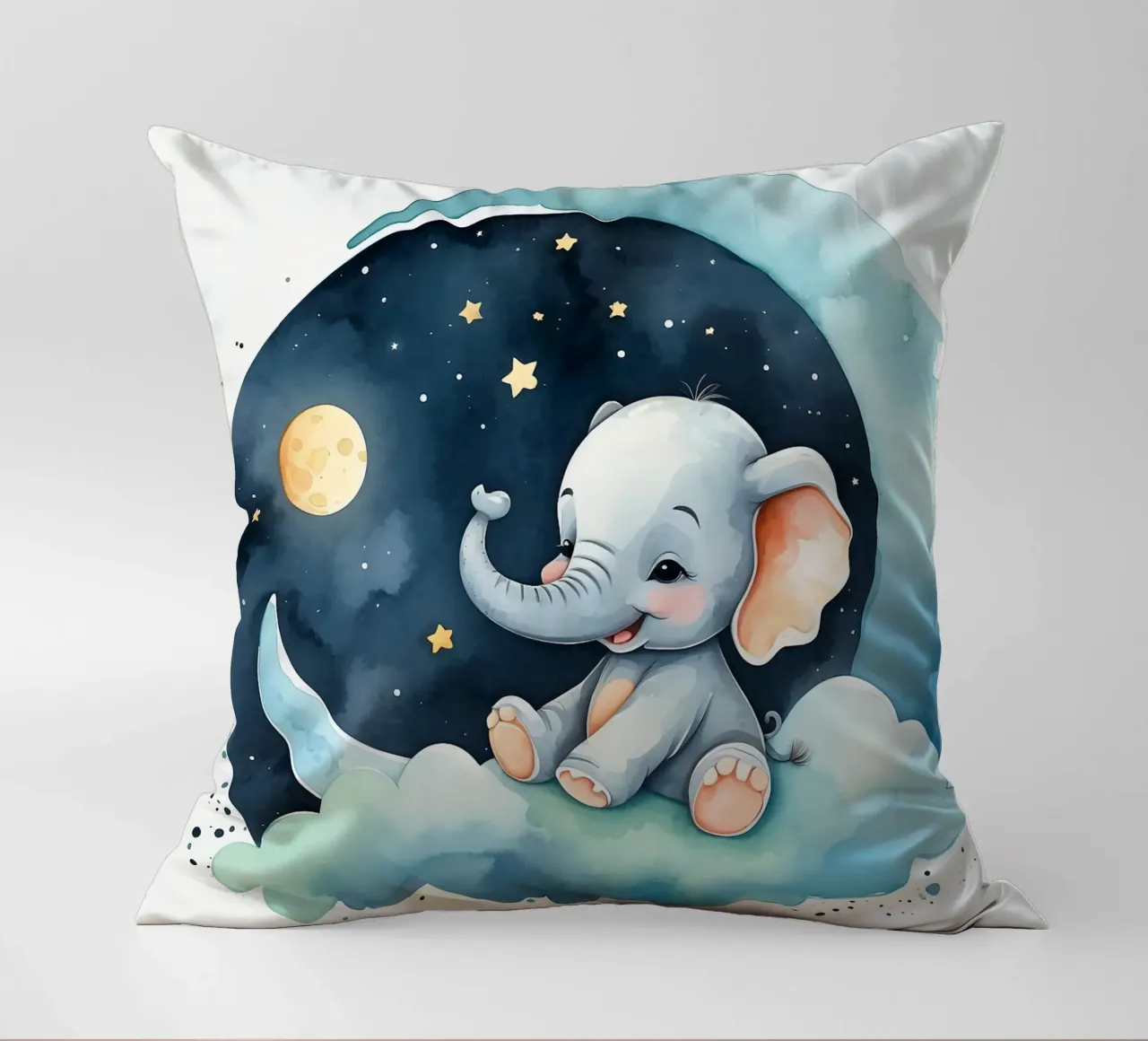 Carino l'elefante seduto su una nuvola con luna e stelle cuscino da DesignDoodle