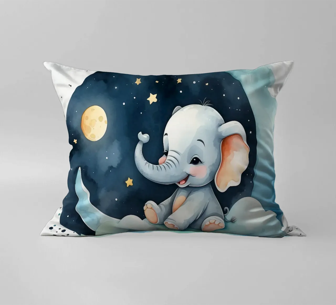 Carino l'elefante seduto su una nuvola con luna e stelle cuscino da DesignDoodle