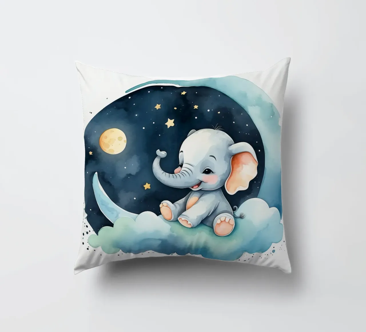 Carino l'elefante seduto su una nuvola con luna e stelle cuscino da DesignDoodle