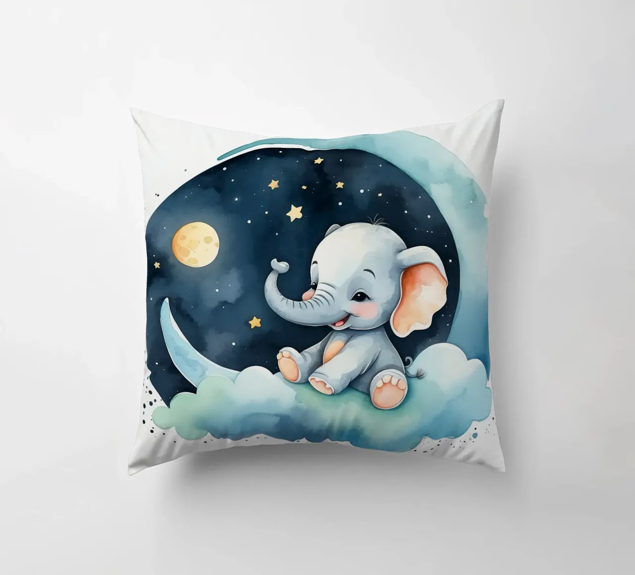 Carino l'elefante seduto su una nuvola con luna e stelle cuscino da DesignDoodle