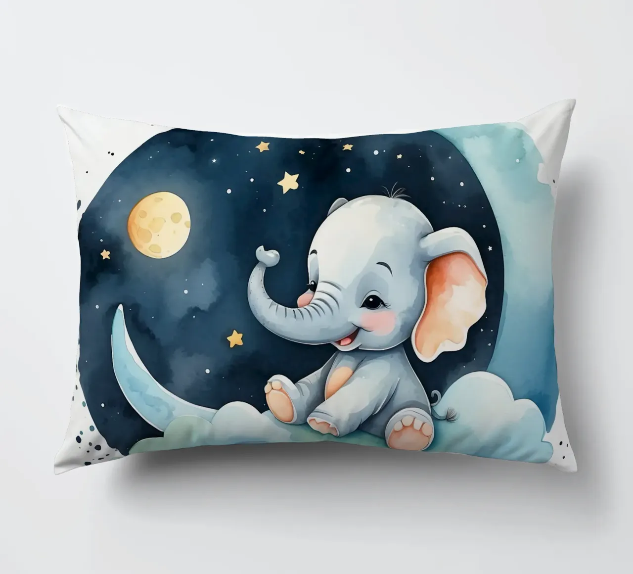 Carino l'elefante seduto su una nuvola con luna e stelle cuscino da DesignDoodle