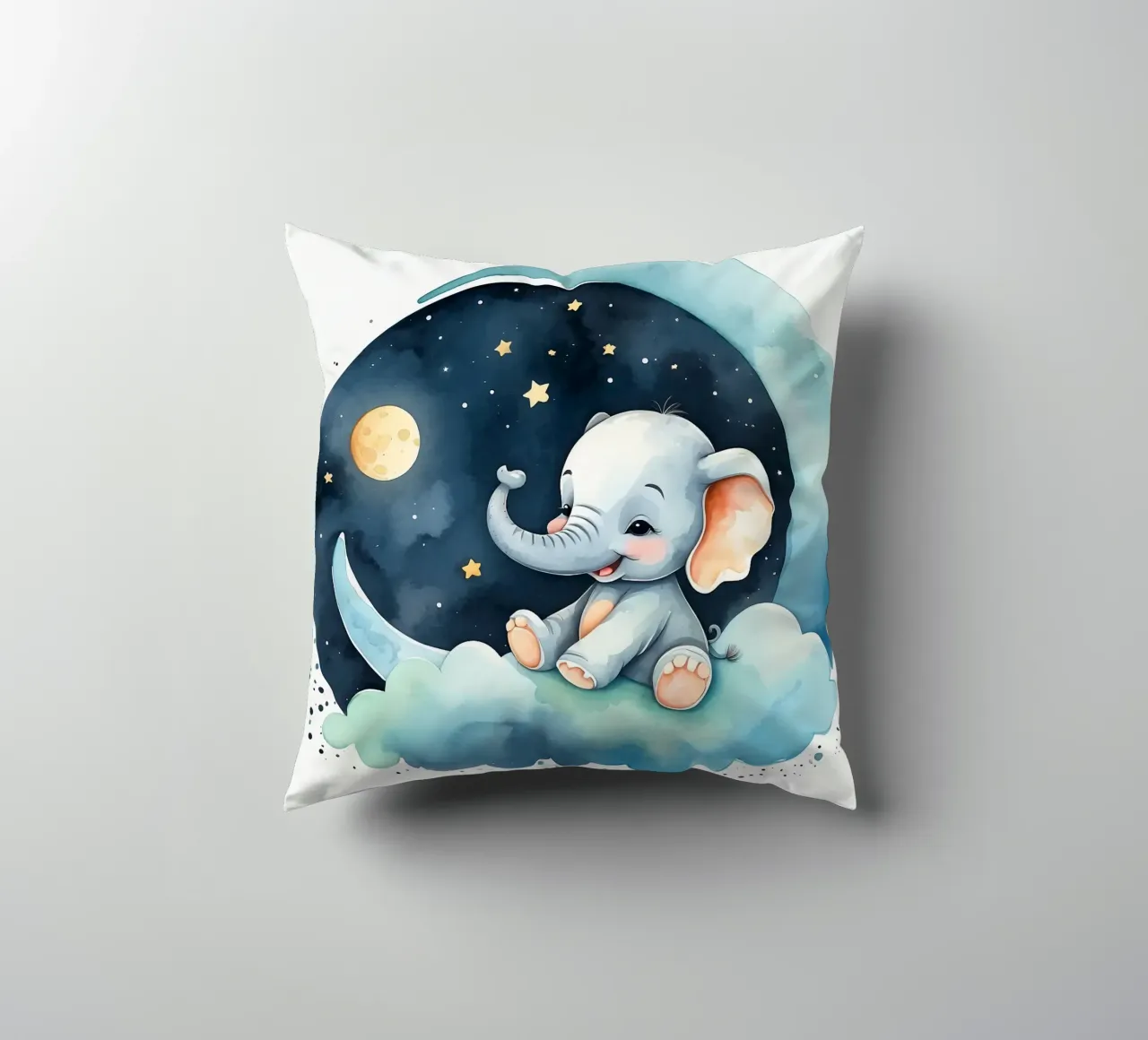 Carino l'elefante seduto su una nuvola con luna e stelle cuscino da DesignDoodle