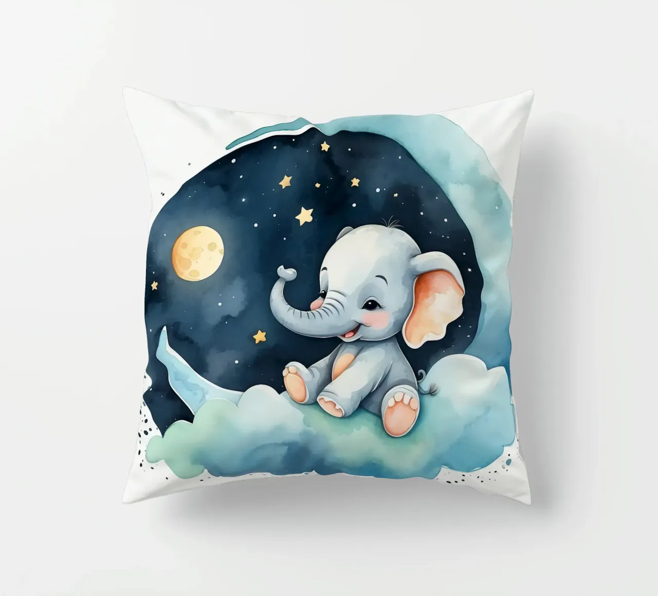 Carino l'elefante seduto su una nuvola con luna e stelle cuscino da DesignDoodle