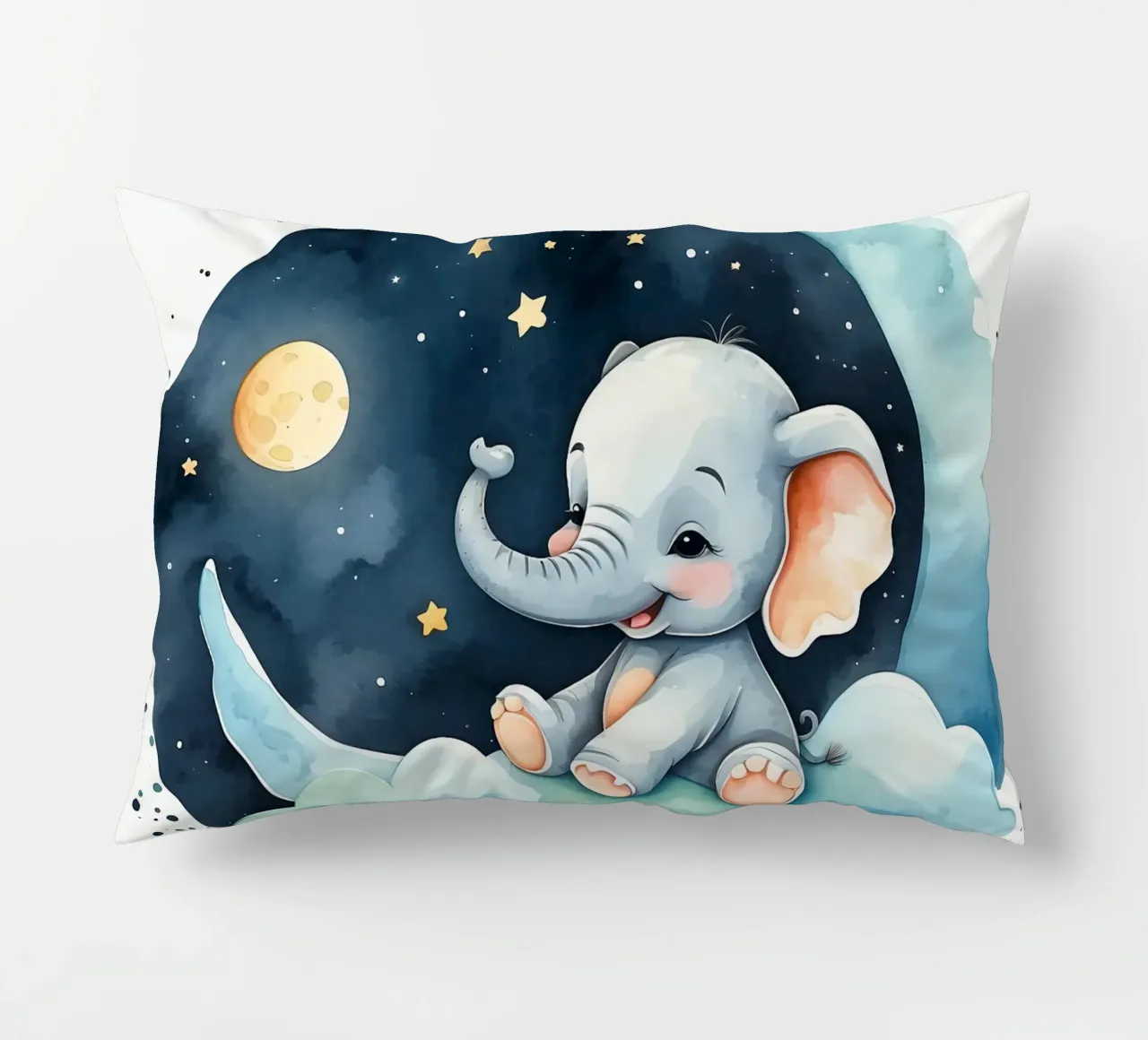Carino l'elefante seduto su una nuvola con luna e stelle cuscino da DesignDoodle
