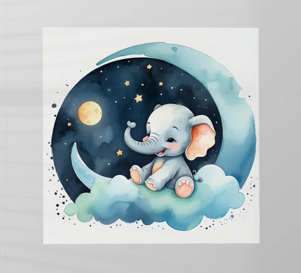 Carino l'elefante seduto su una nuvola con luna e stelle pellicola backlit da DesignDoodle