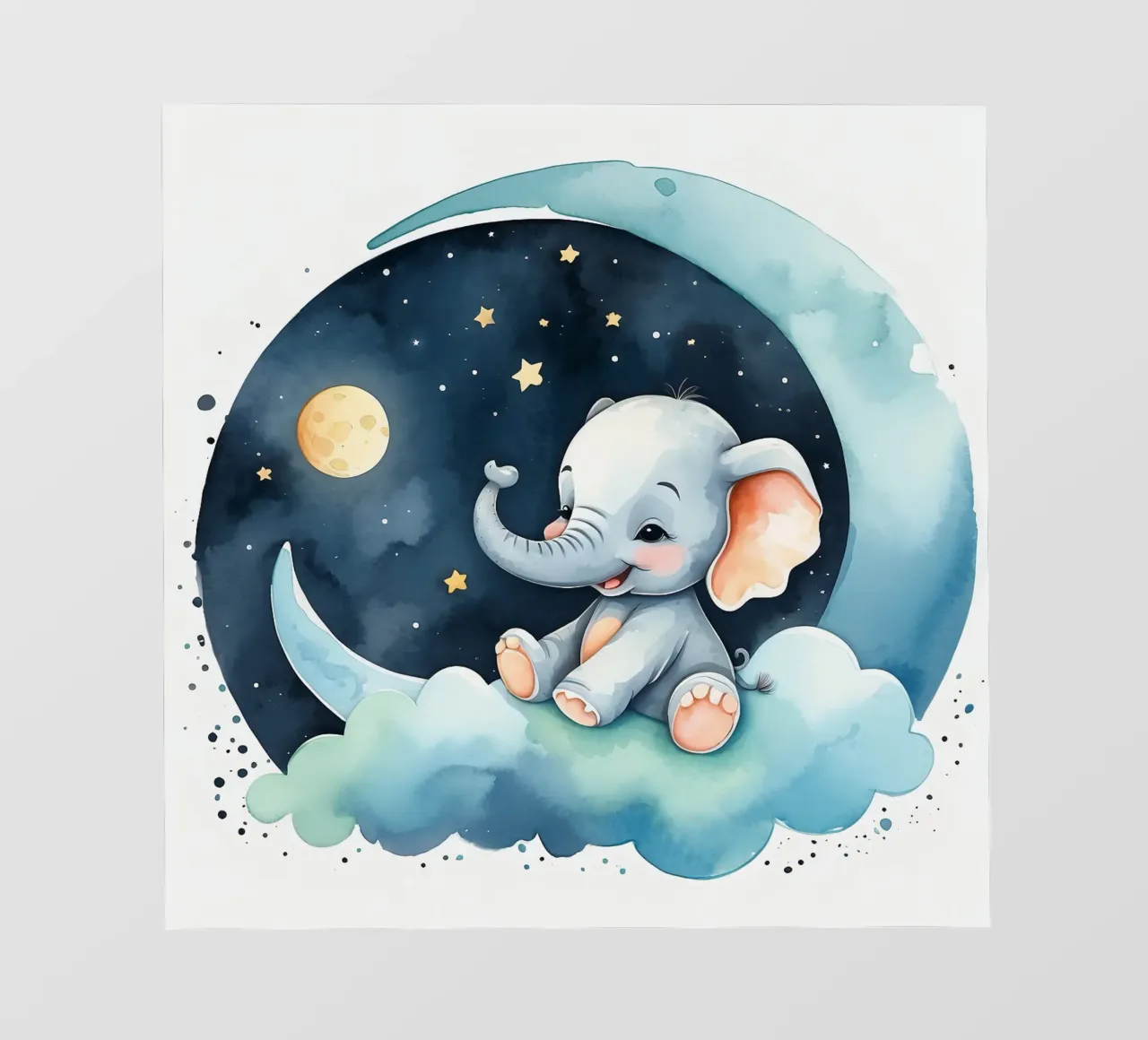Carino l'elefante seduto su una nuvola con luna e stelle pellicola backlit da DesignDoodle