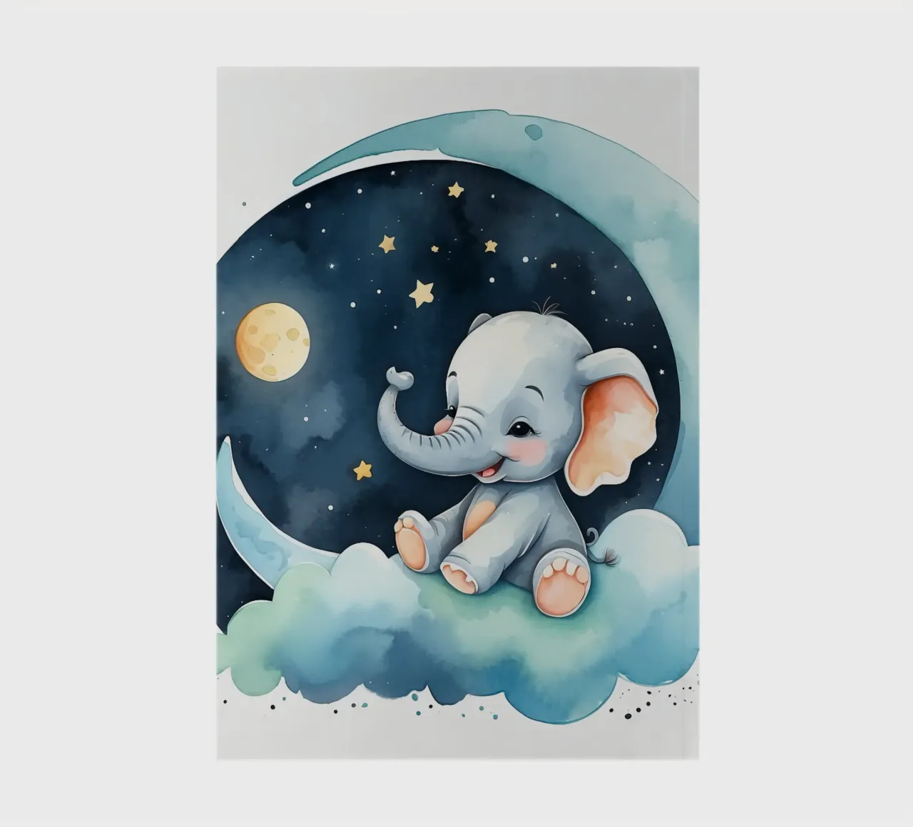 Cute elephant sitting on a cloud with moon and stars notebook by DesignDoodle