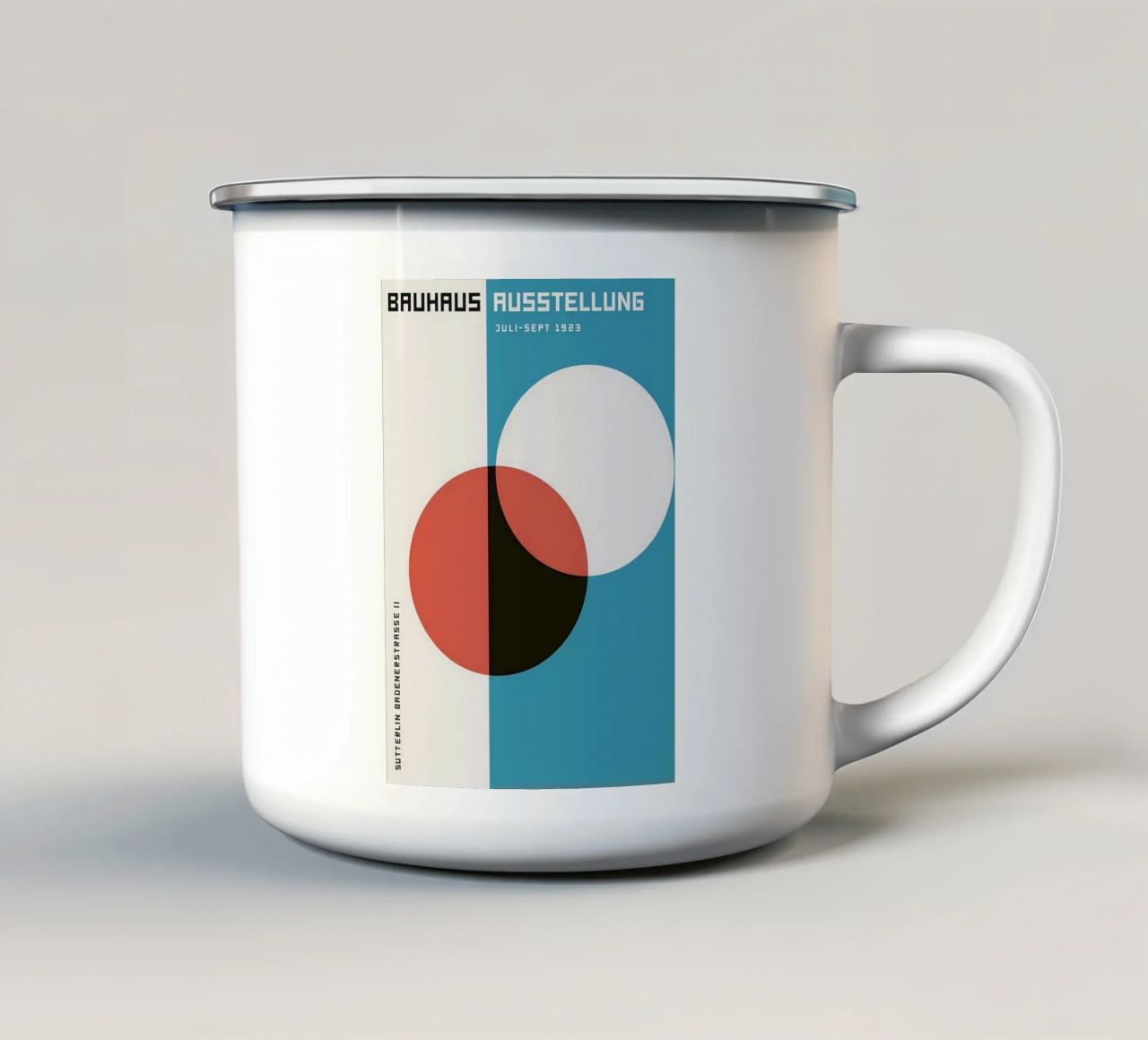 mostra bauhaus forme geometriche tazza in smalto da Bacsic design