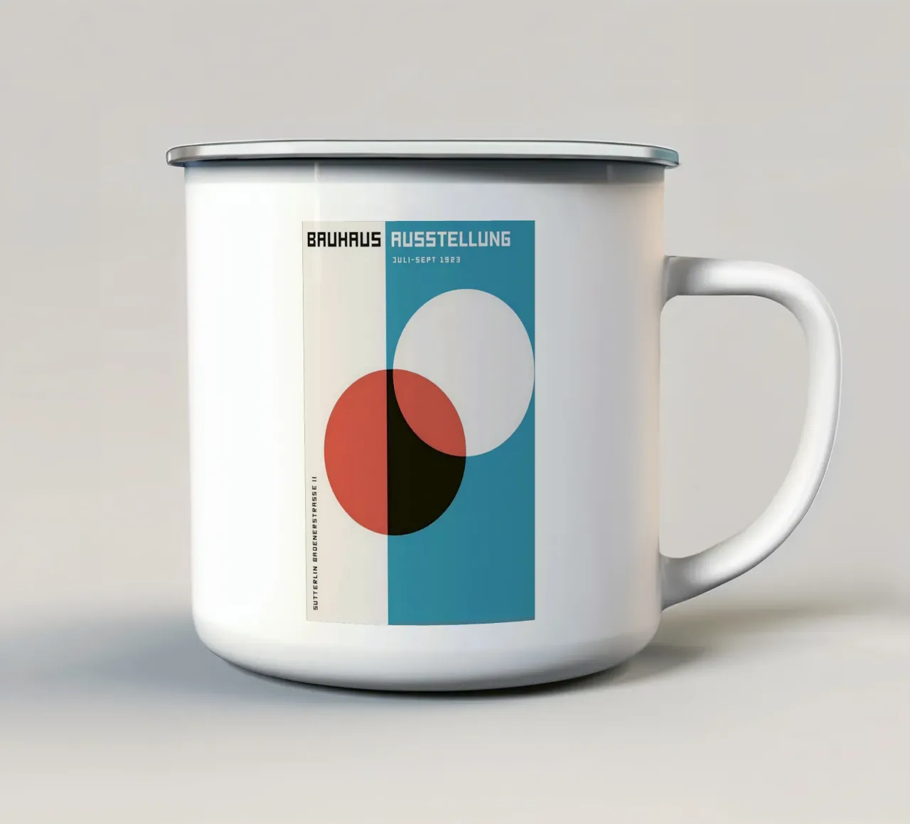 mostra bauhaus forme geometriche tazza in smalto da Bacsic design