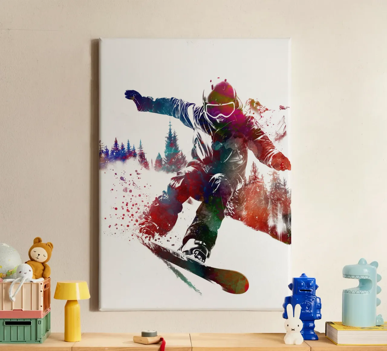 Snowboarder sport kunst wit canvas met Baklijst van SPORT