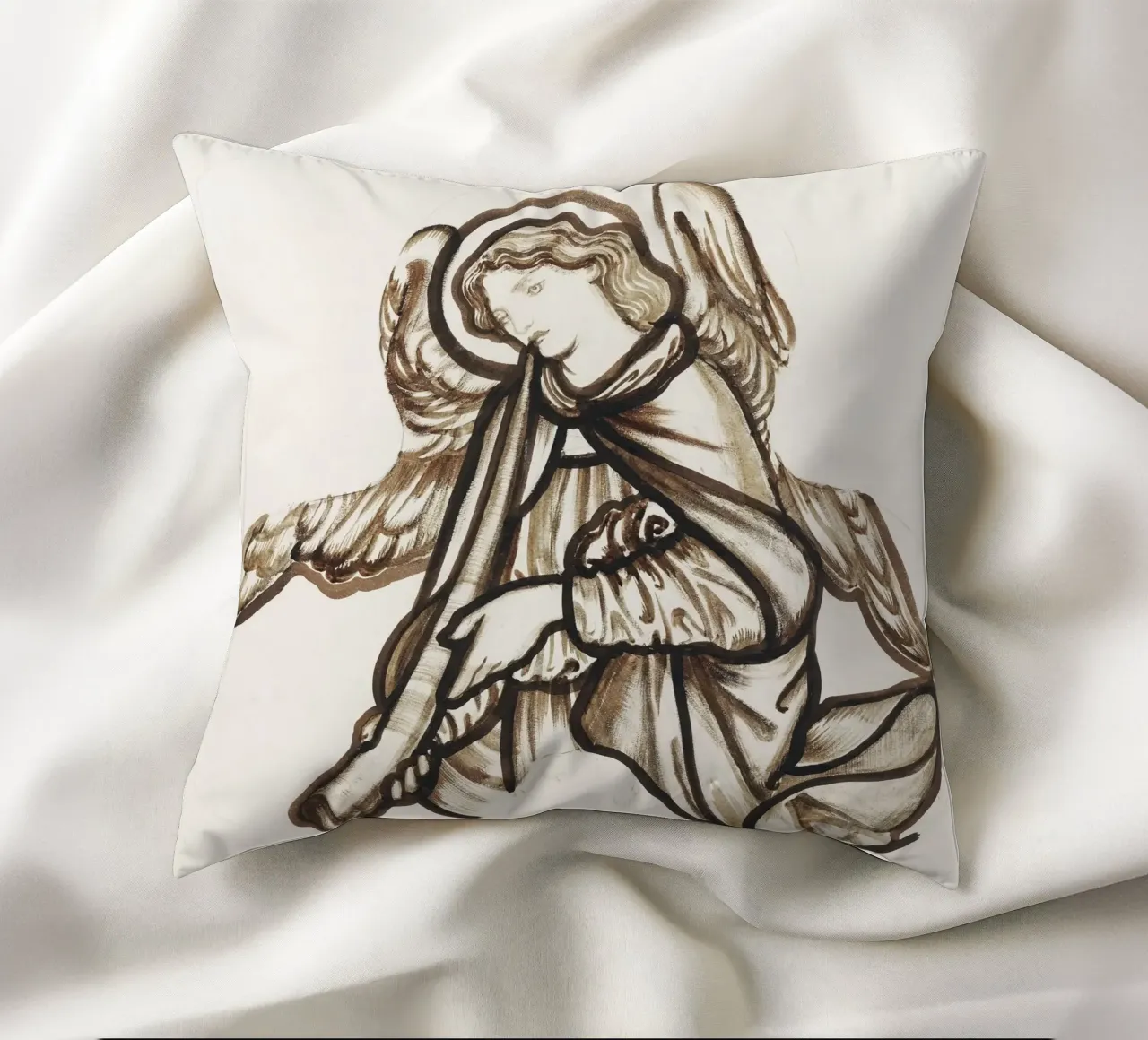 Burne-Jones: Angel Playing a Horn - Pre-Raphaelite Sketch Ar decorative cushion by ClubArt