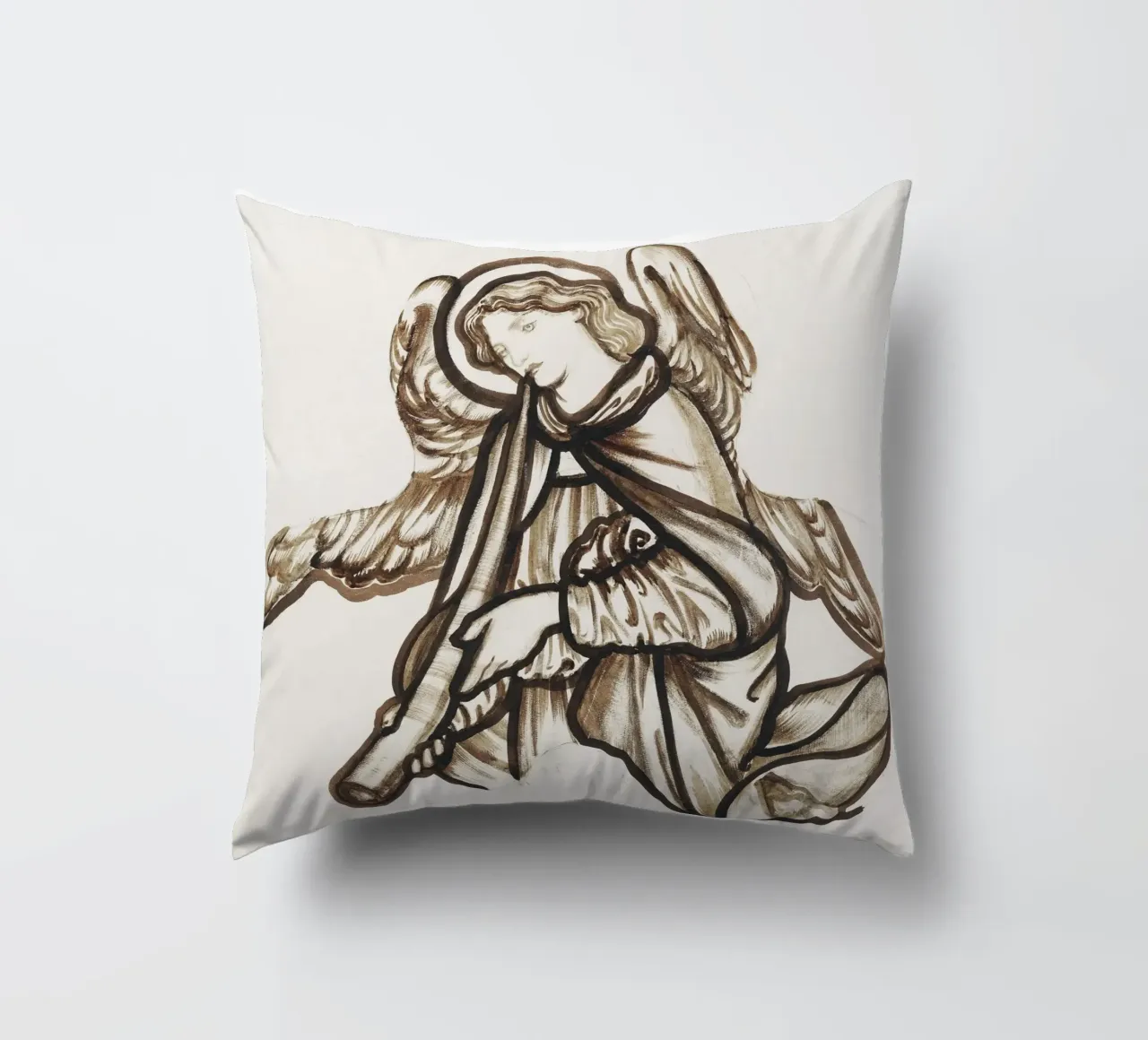 Burne-Jones: Angel Playing a Horn - Pre-Raphaelite Sketch Ar decorative cushion by ClubArt