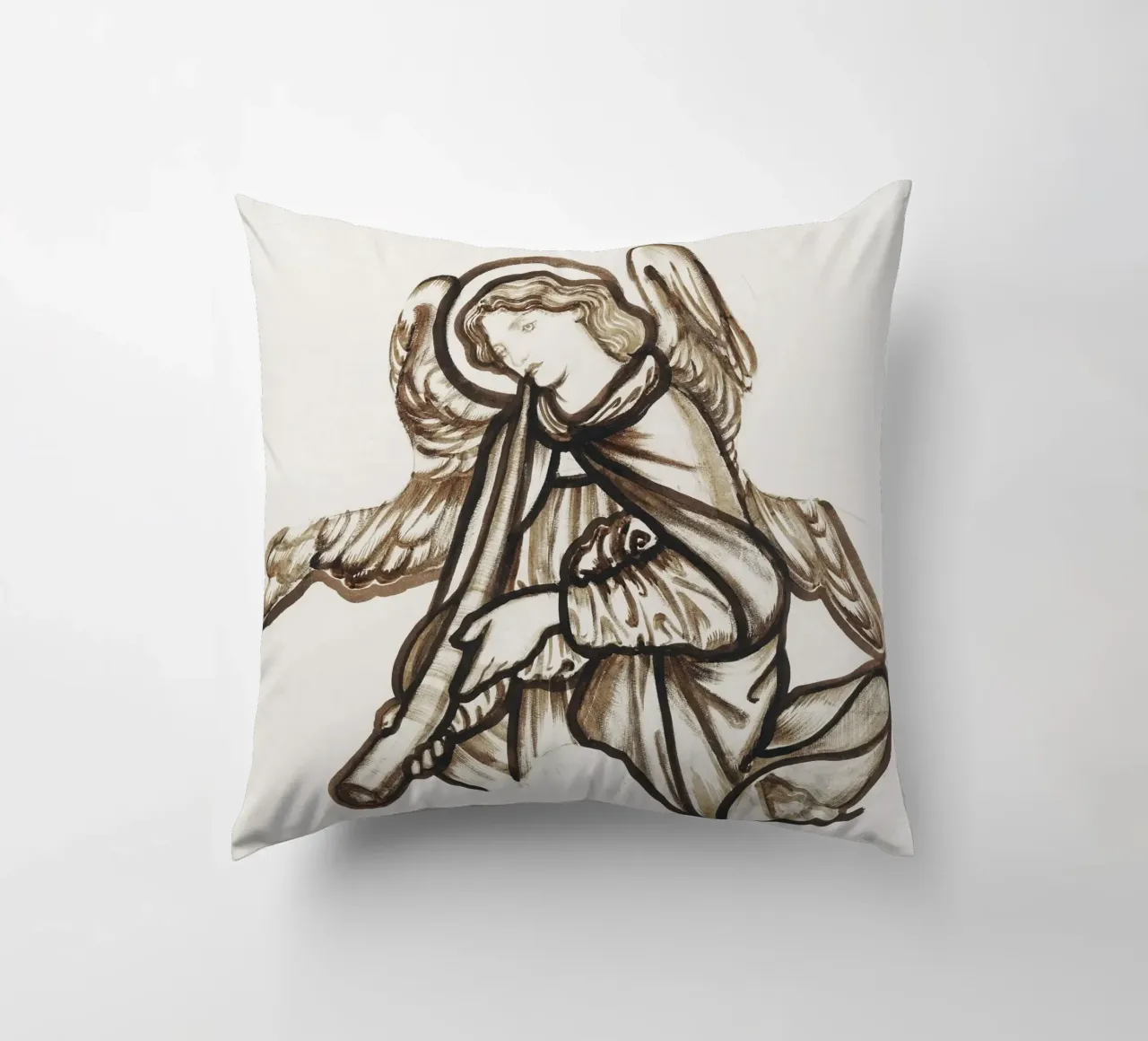 Burne-Jones: Angel Playing a Horn - Pre-Raphaelite Sketch Ar decorative cushion by ClubArt