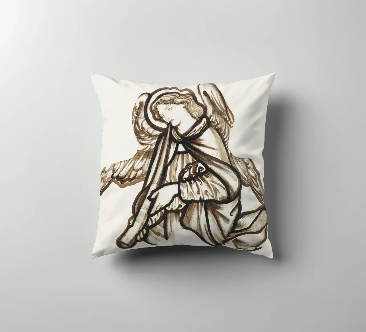Burne-Jones: Angel Playing a Horn - Pre-Raphaelite Sketch Ar decorative cushion by ClubArt