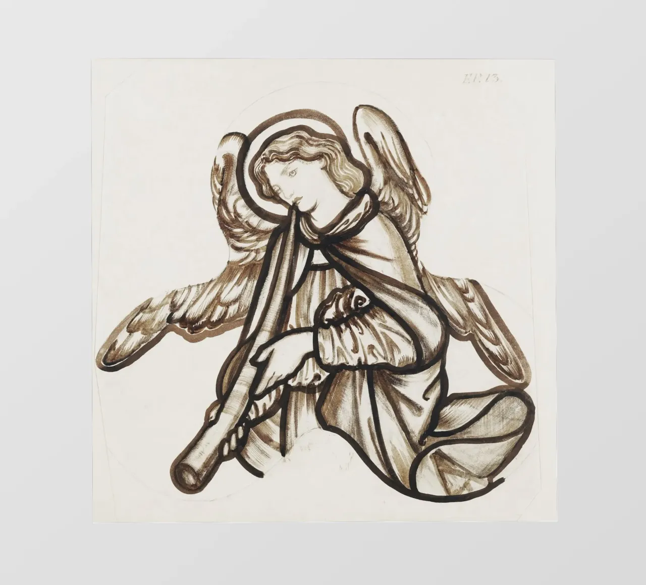 Burne-Jones Ángel tocando un cuerno - Pre-Raphaelite Sketch Ar lonas publicitarias de ClubArt