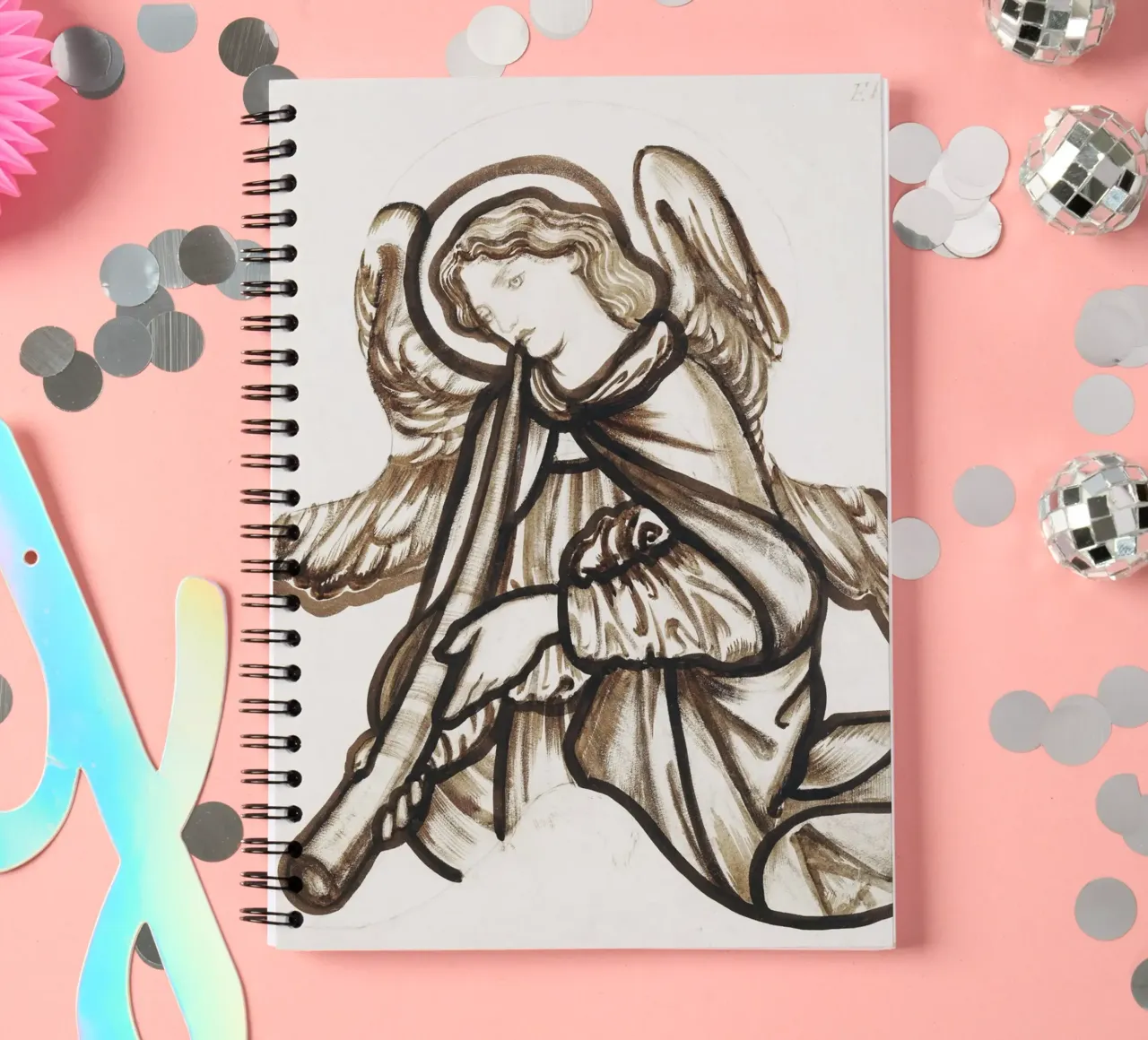 Burne-Jones: Angel Playing a Horn - Pre-Raphaelite Sketch Ar spiral notebook by ClubArt