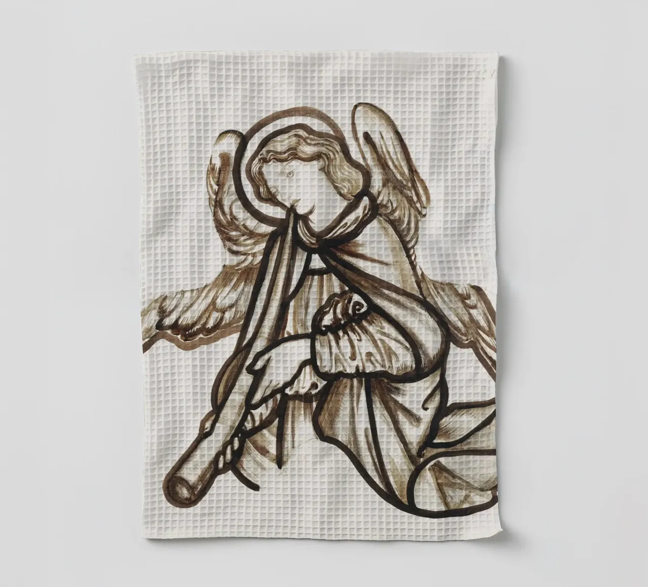 Burne-Jones Ángel tocando un cuerno - Pre-Raphaelite Sketch Ar paño de cocina de ClubArt