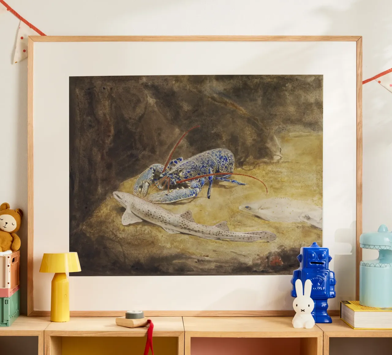 Dijsselhof: Acquario del Mare del Nord - Aragosta, gattuccio e platessa A poster con telaio in plastica da ClubArt