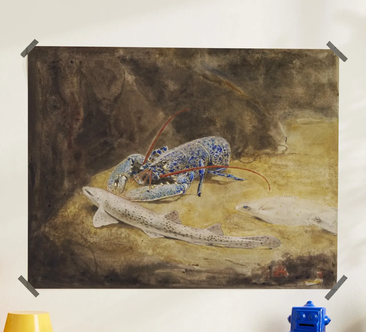 Dijsselhof: Acquario del Mare del Nord - Aragosta, gattuccio e platessa A poster con telaio in plastica da ClubArt