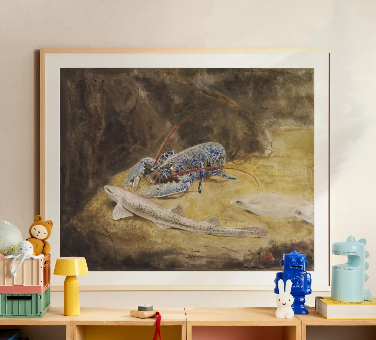 Dijsselhof: Acquario del Mare del Nord - Aragosta, gattuccio e platessa A poster con telaio in plastica da ClubArt