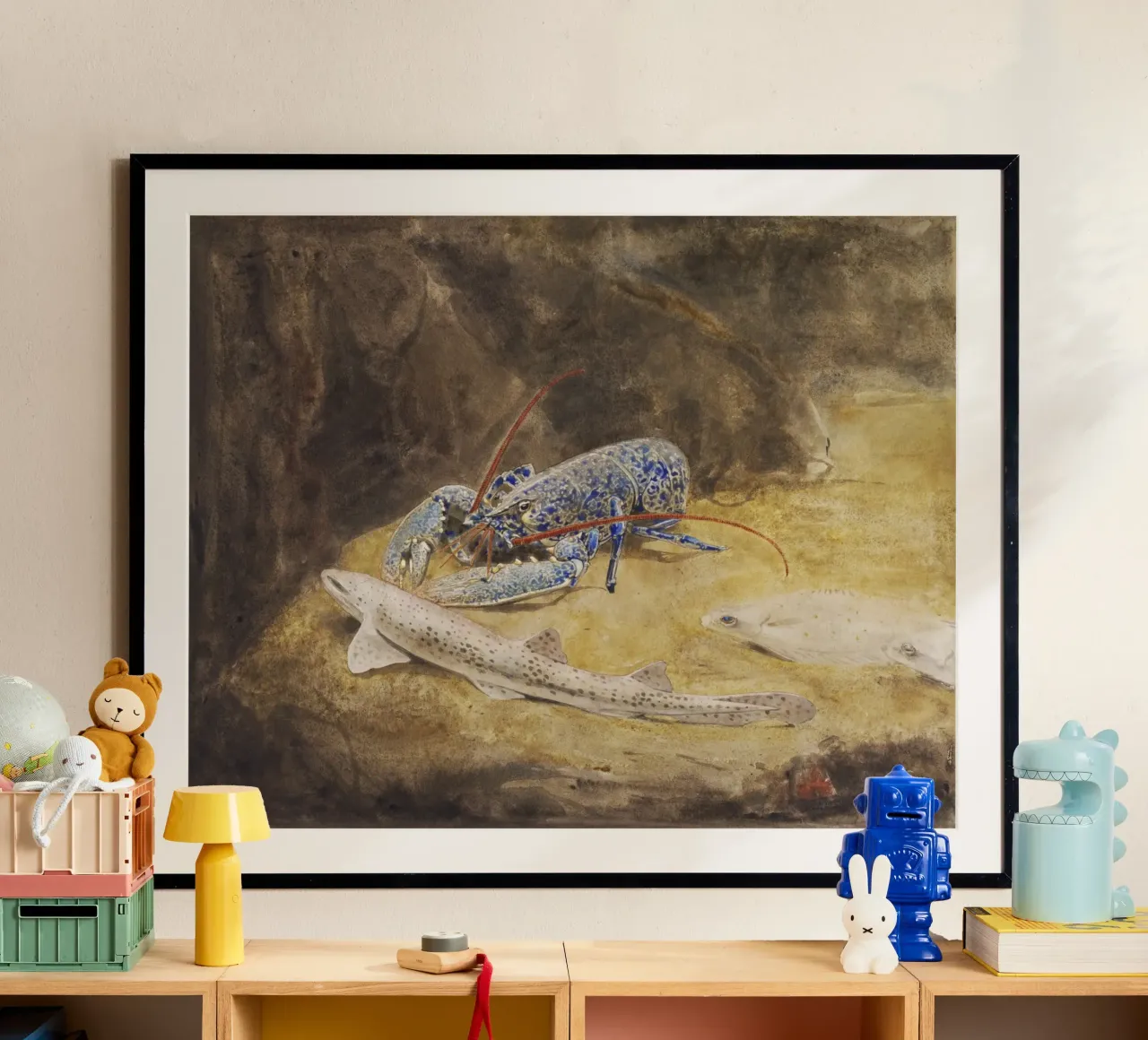 Dijsselhof: Acquario del Mare del Nord - Aragosta, gattuccio e platessa A poster con telaio in plastica da ClubArt