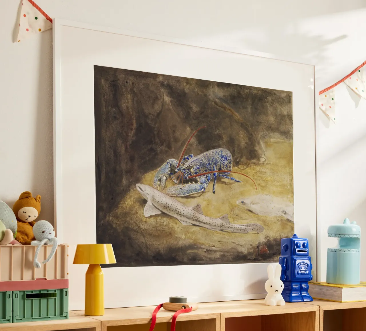 Dijsselhof: Acquario del Mare del Nord - Aragosta, gattuccio e platessa A poster con telaio in plastica da ClubArt