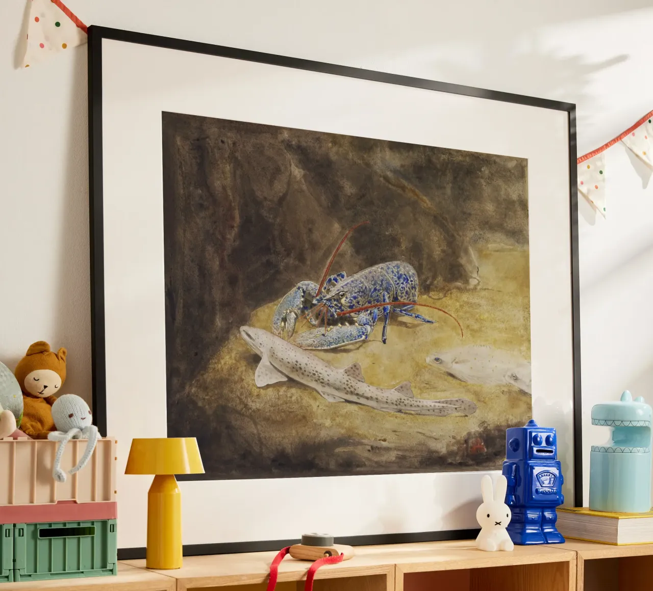 Dijsselhof: Acquario del Mare del Nord - Aragosta, gattuccio e platessa A poster con telaio in plastica da ClubArt