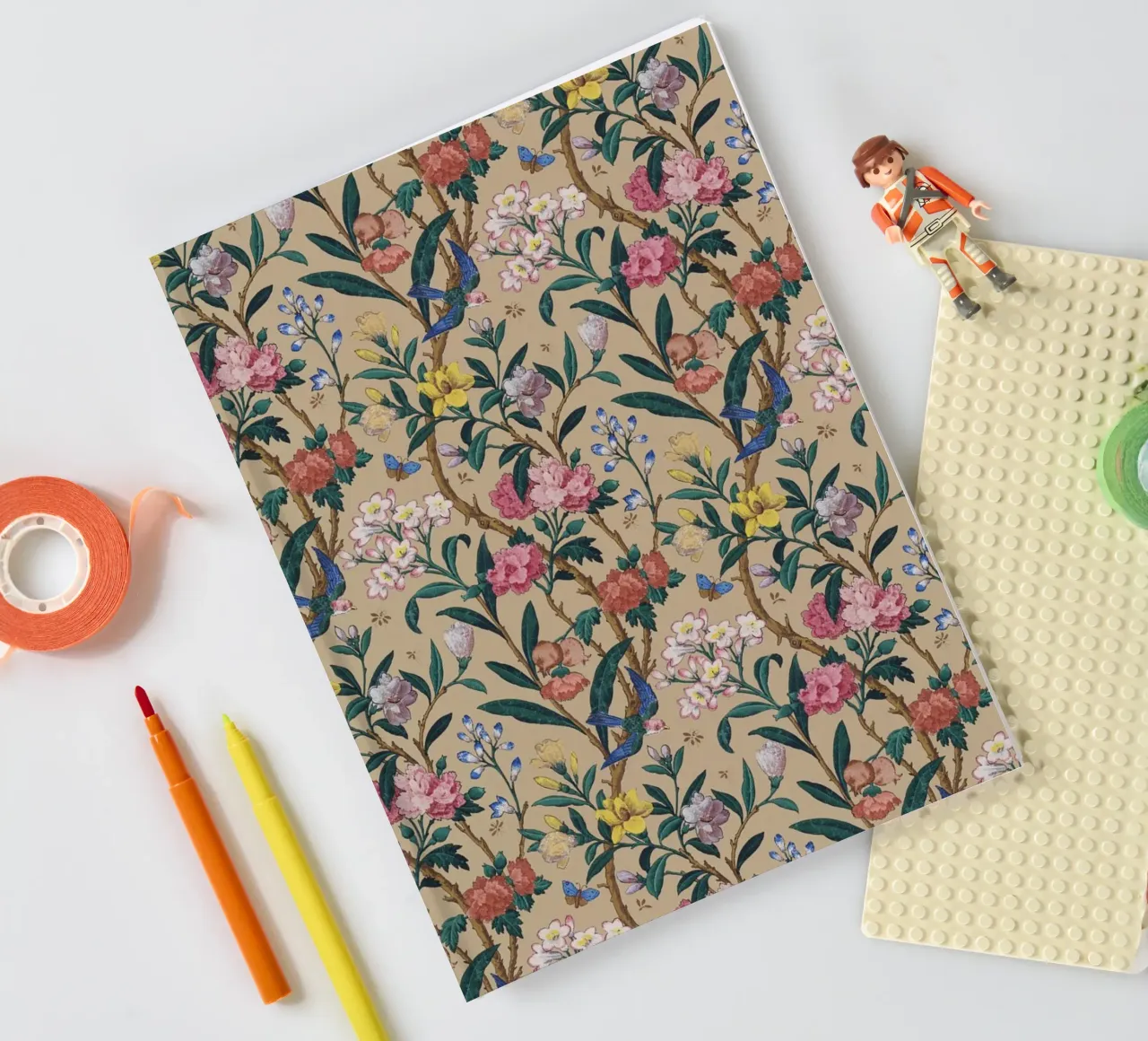 Vibrant Birds & Blossoms Wallpaper - Vintage Chinoiserie Pri notebook by ClubArt