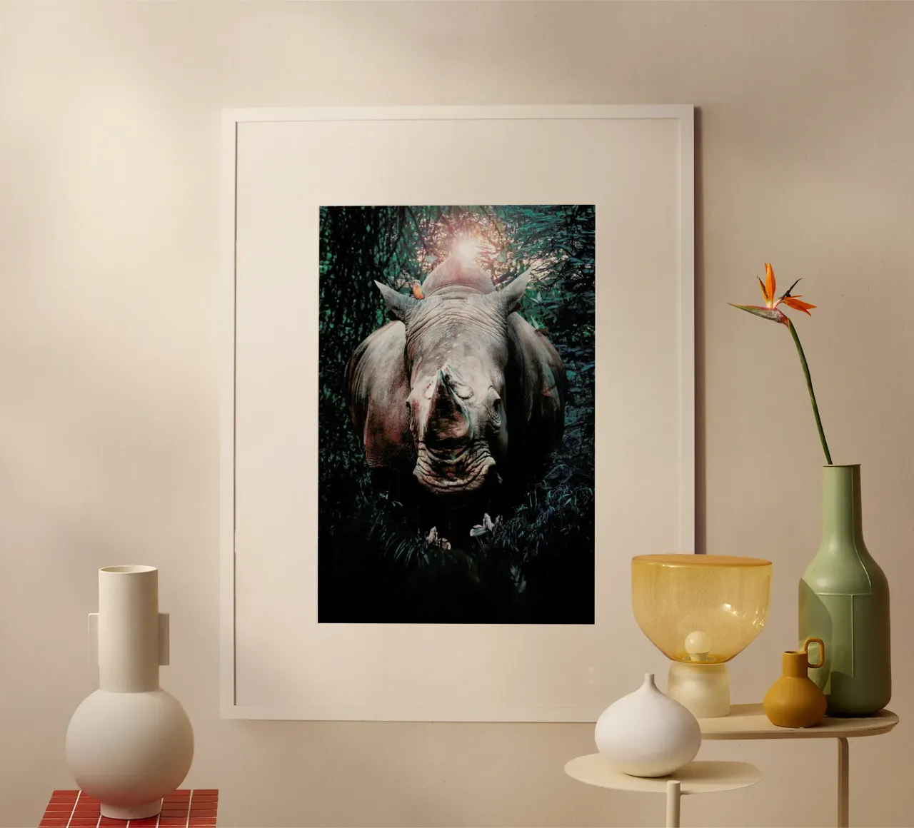 Rhino poster con telaio in legno da Wouter Rikken