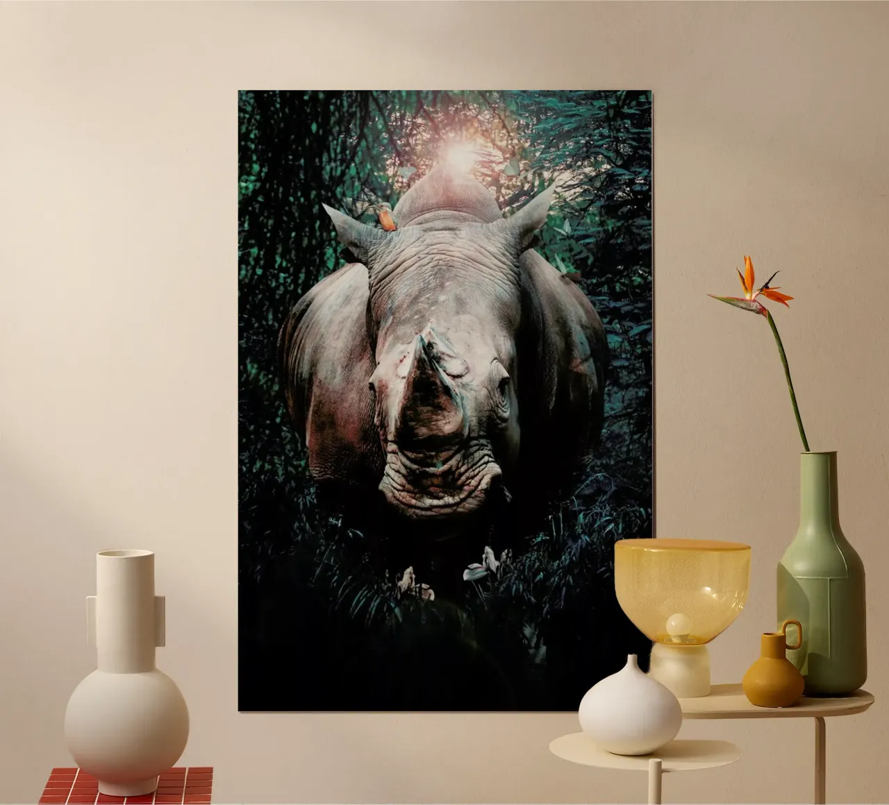 Rhino poster con telaio in legno da Wouter Rikken