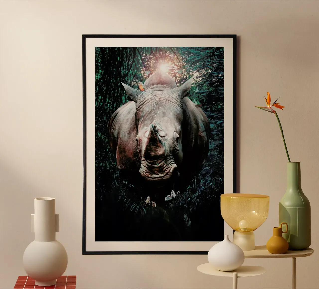 Rhino poster con telaio in legno da Wouter Rikken