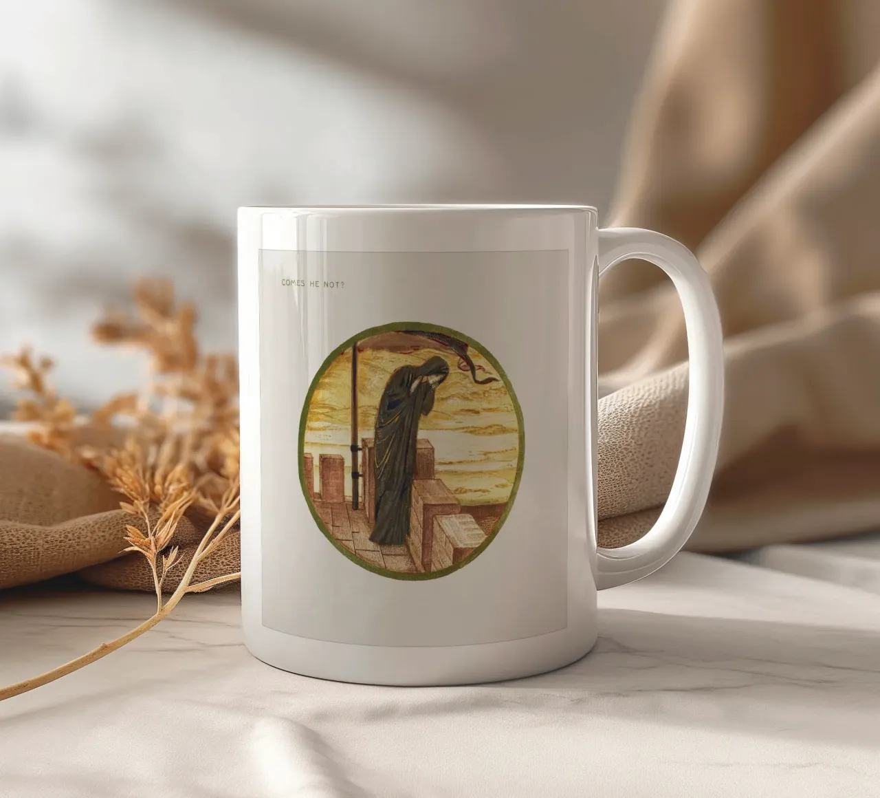 Burne-Jones: Comes He Not? - Arte simbolista del libro di fiori (1905) tazza in ceramica da ClubArt